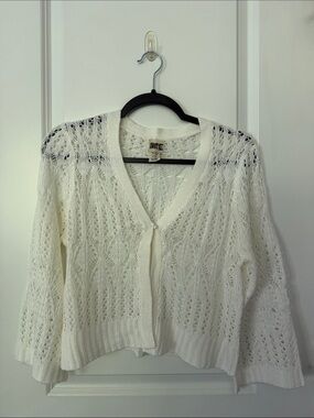 Sweet Kizz Sweater Knit Openwork Cardigan - White - Limited Brand